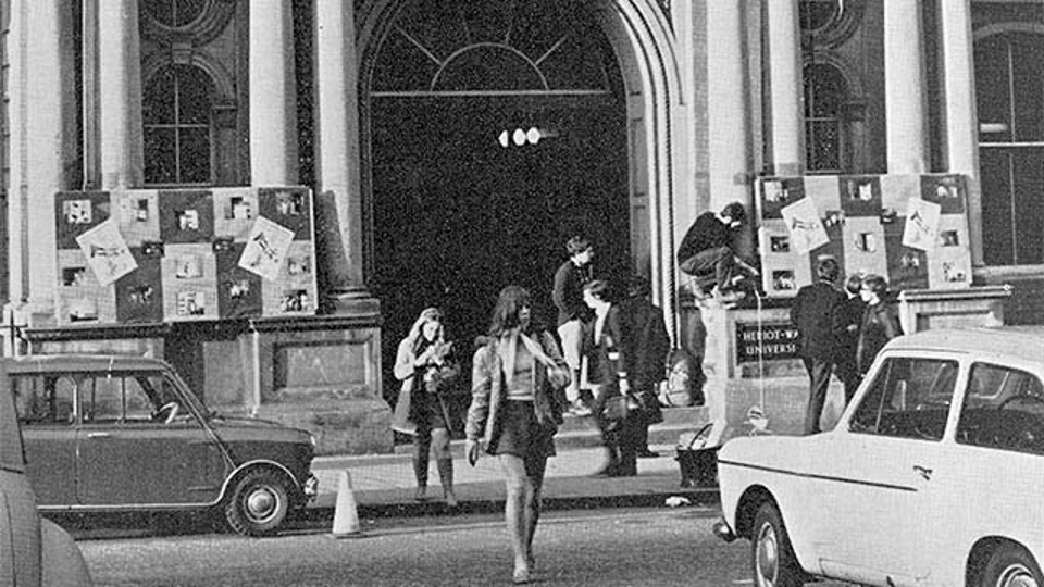 Students in front of the former Heriot-Watt building on Chambers Street 40th anniversary chambers street