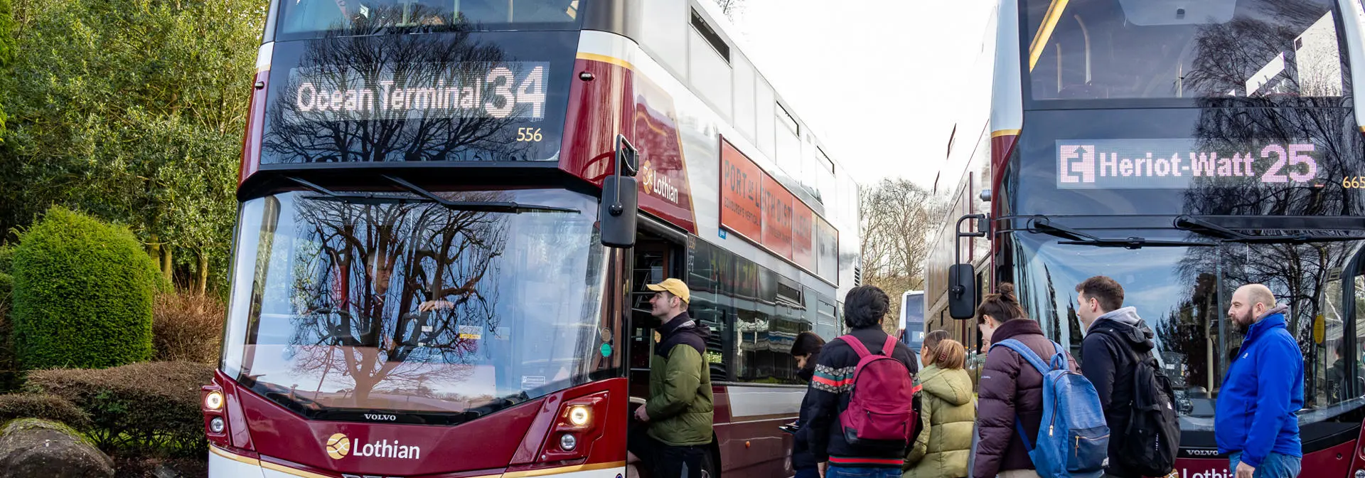 Students getting on the buses at the Edinburgh campus