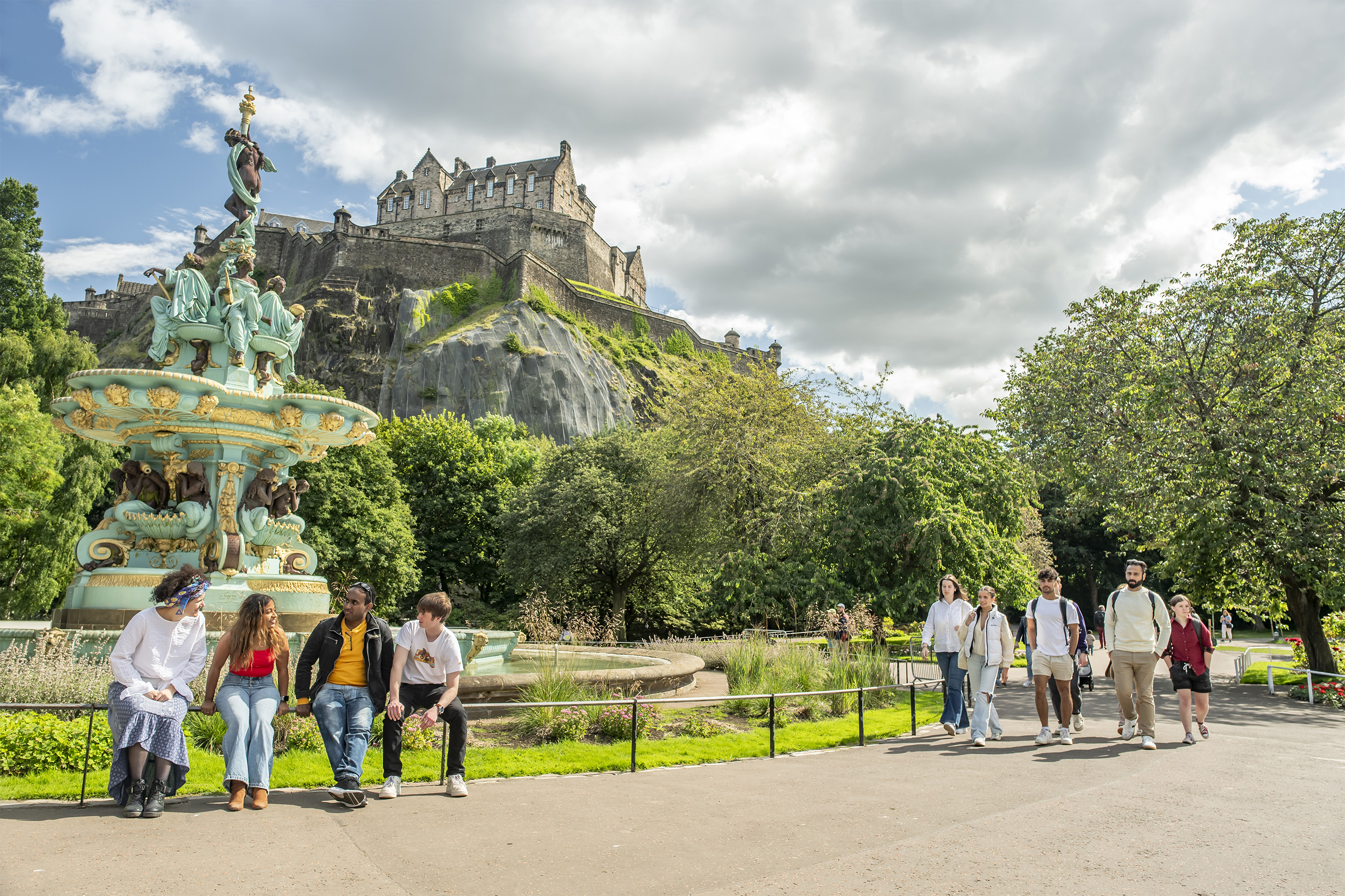 The Ross Fountain with Edinburgh Castle in the background.