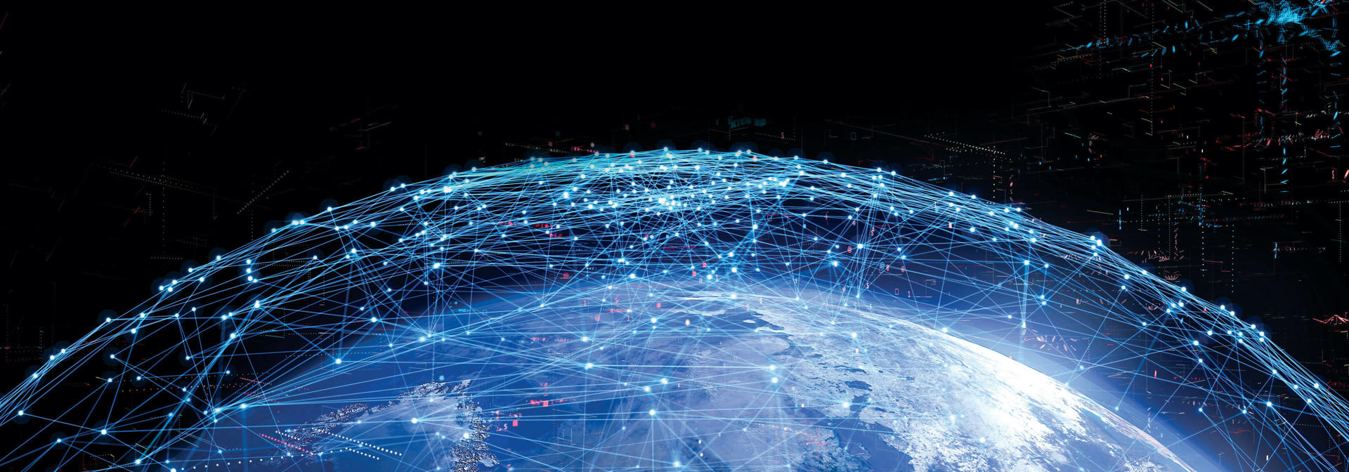 Planet Earth from space with connected nodes overlaid