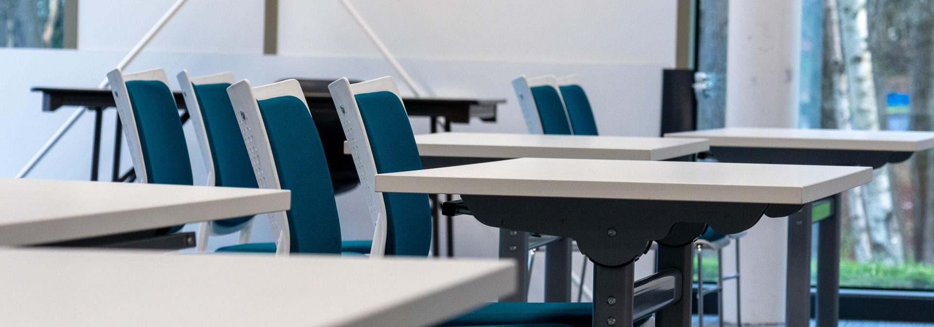 Rows of empty seats in a lecture room at our Edinburgh campus