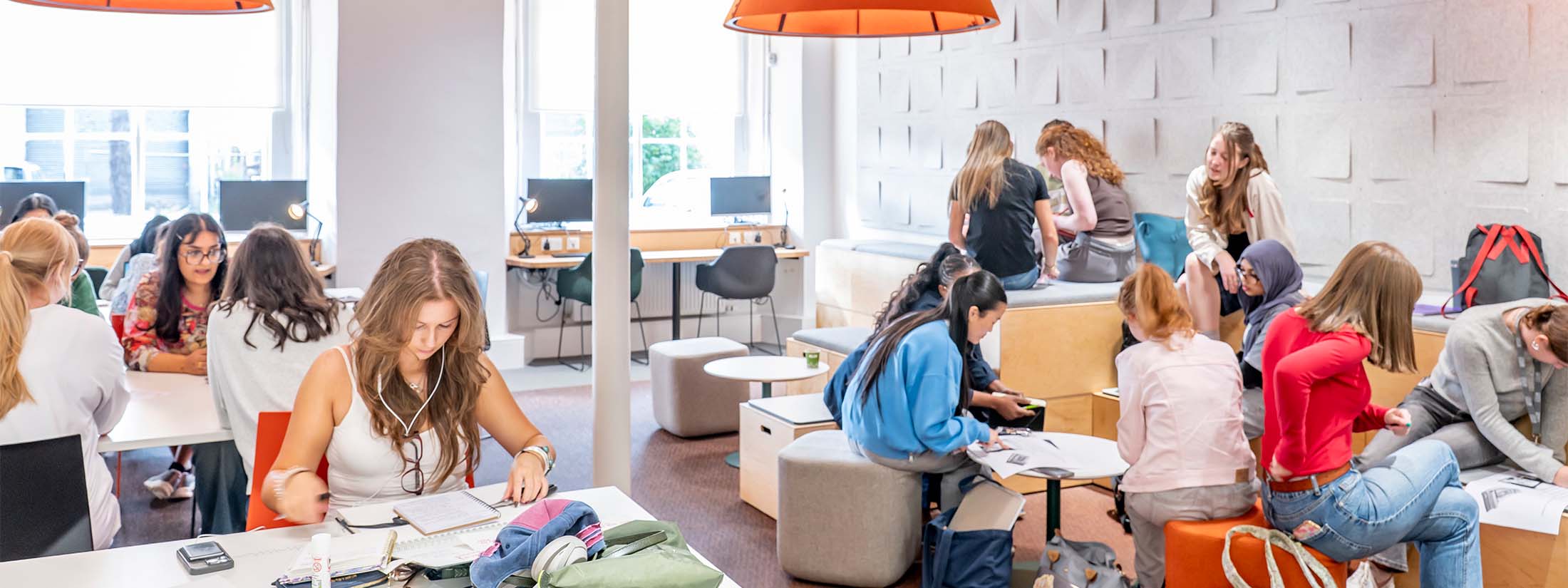 Students working in the Student Commons at the Borders Campus