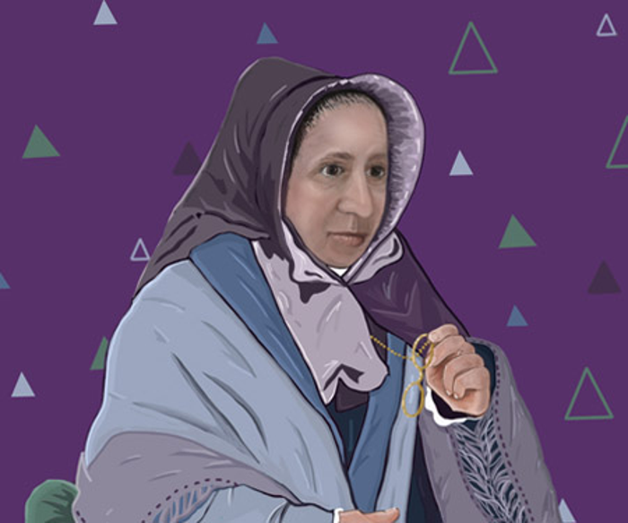 Mary Burton with triangles behind