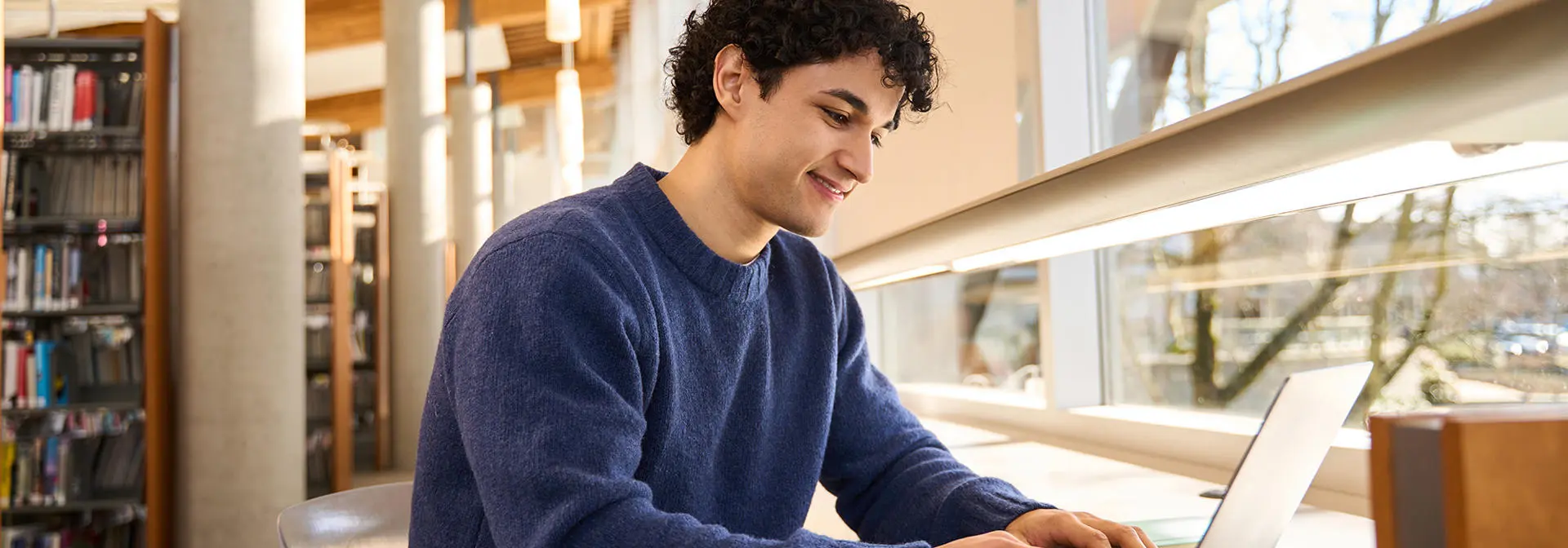 A student working in a library