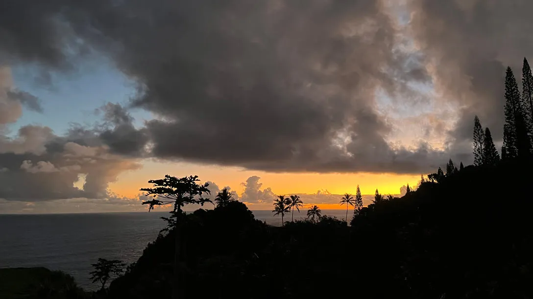 Hawaiian sunset view from Kula in Maui, Hawaii.