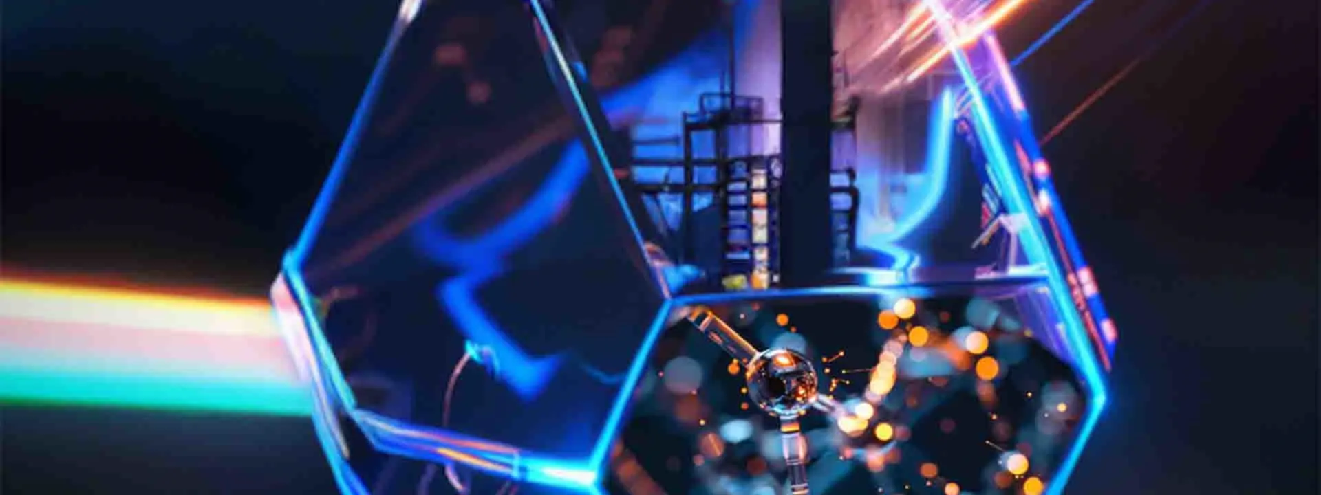 Image shows computerised image of molecules and a generic shot of a factory stack.