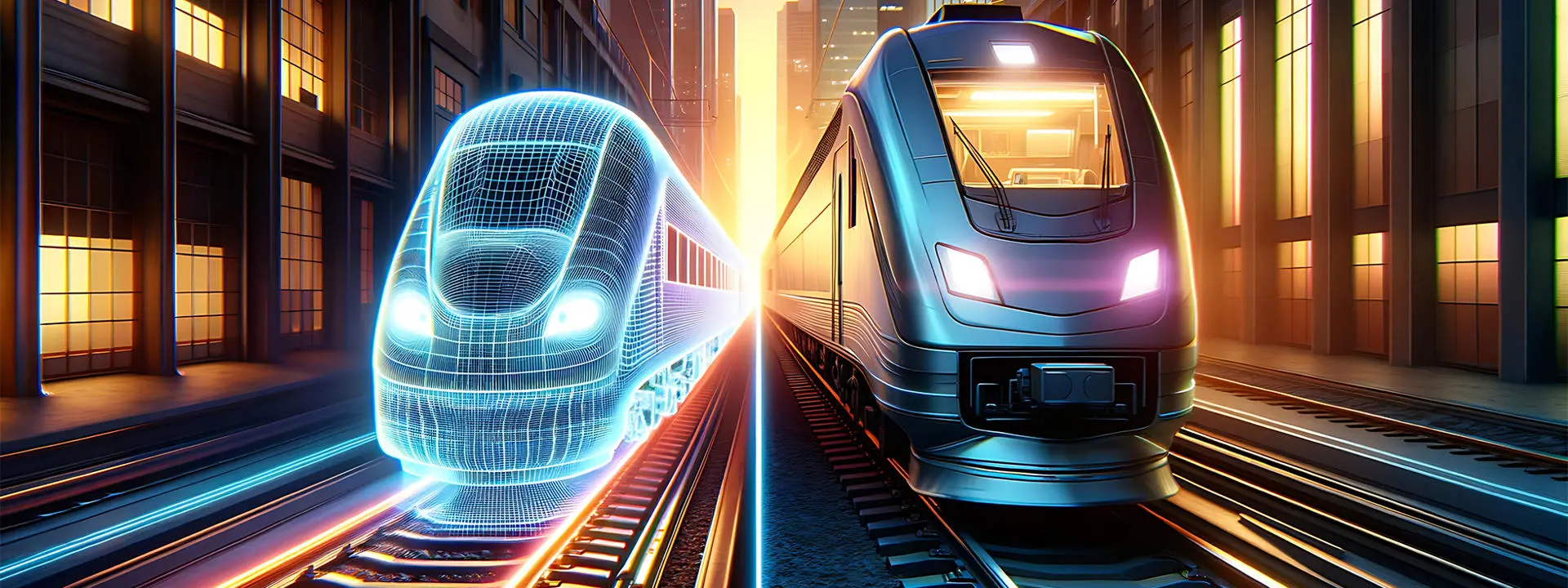 A train and its digital twins. Digital twins replicate the physical world using data collected in real time.