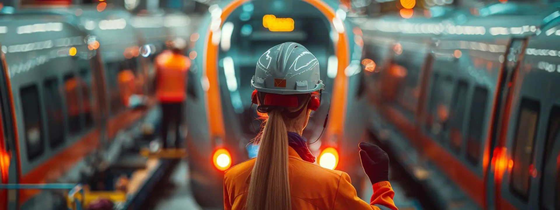 Rail worker at busy station