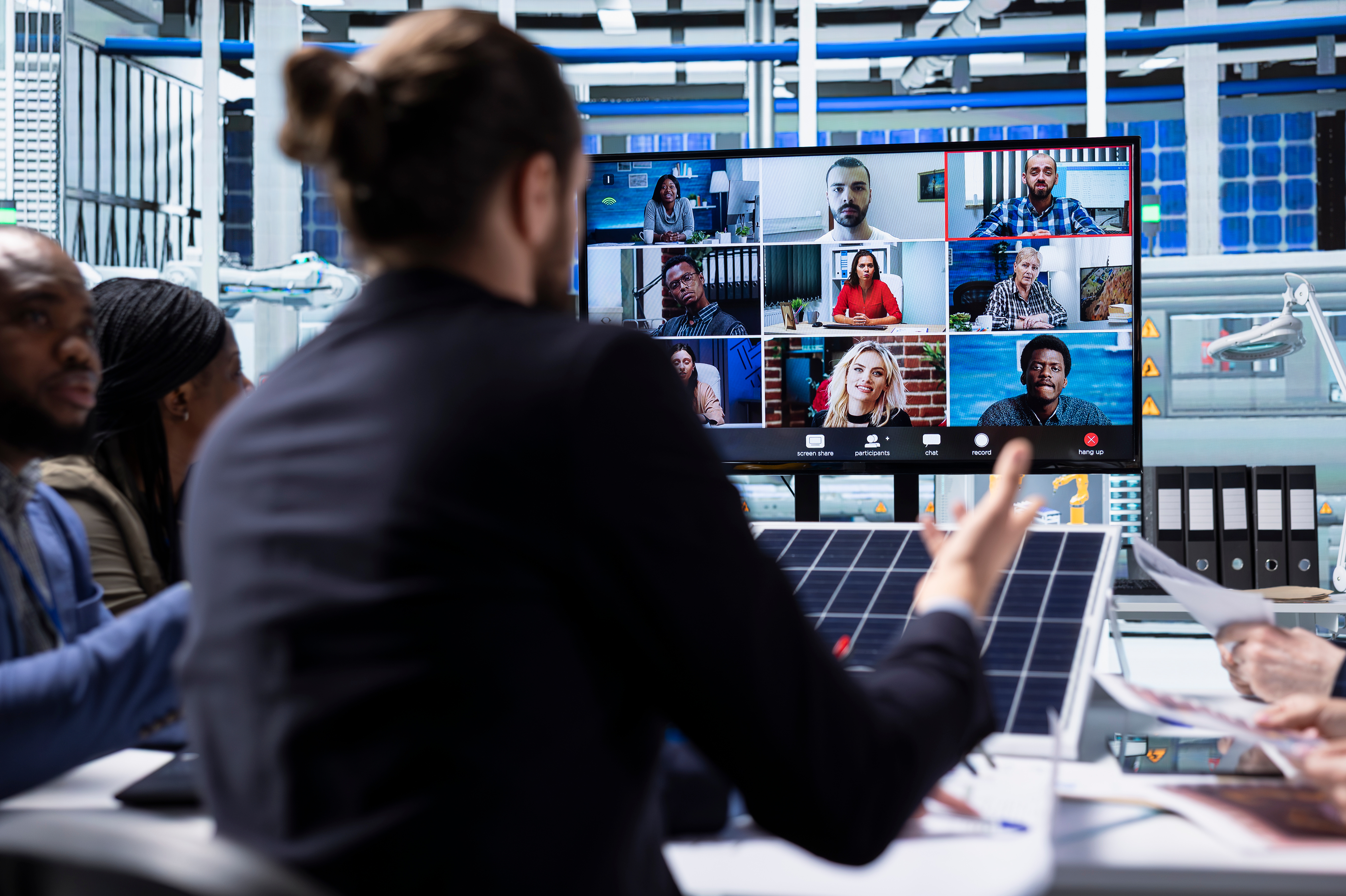 A group on an online work group meeting. 