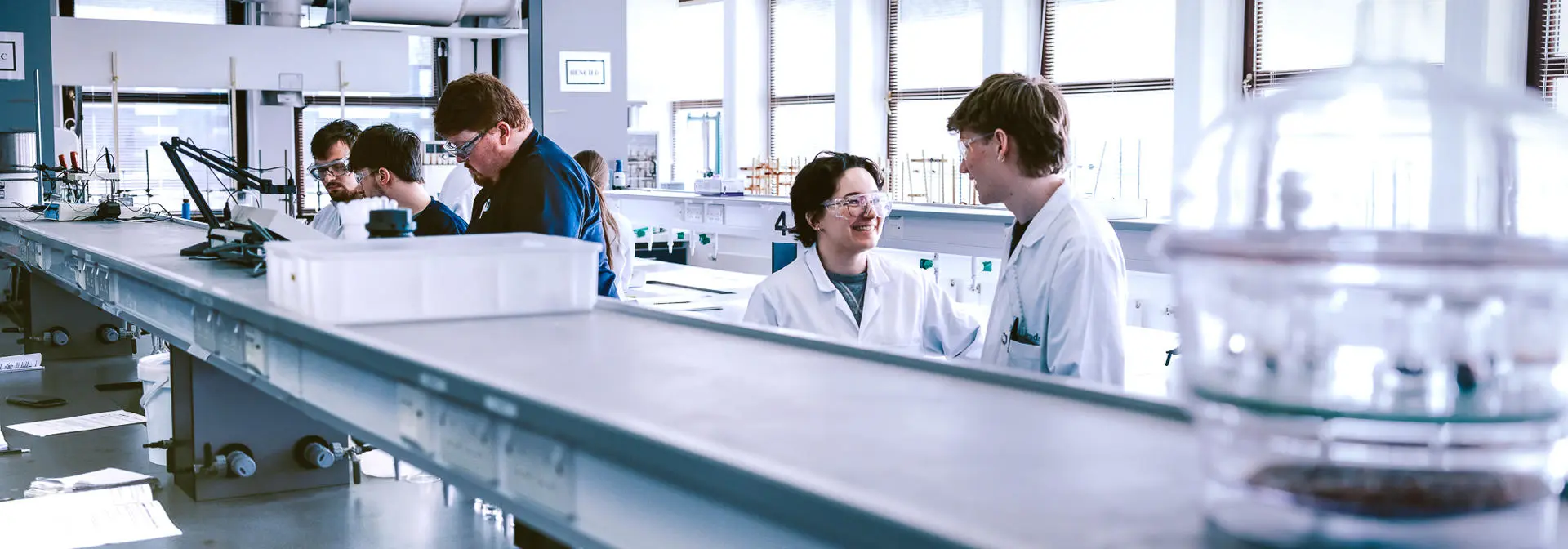 Students chatting in Chemistry lab