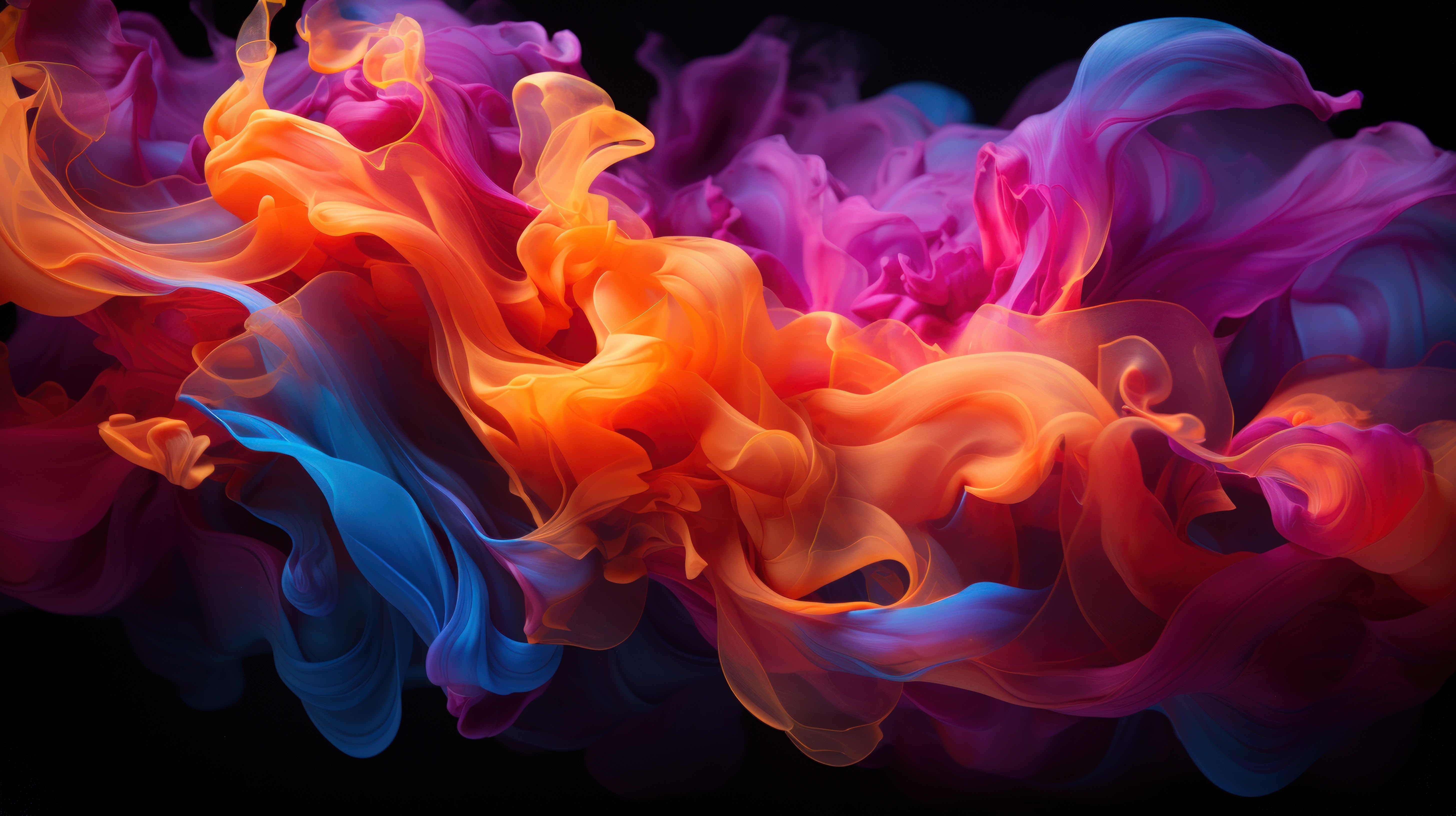 Swirling abstract pattern with vibrant orange, blue, purple, and pink tones