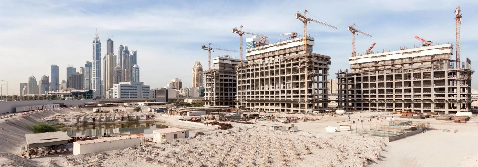 A construction site on the outskirts of a city