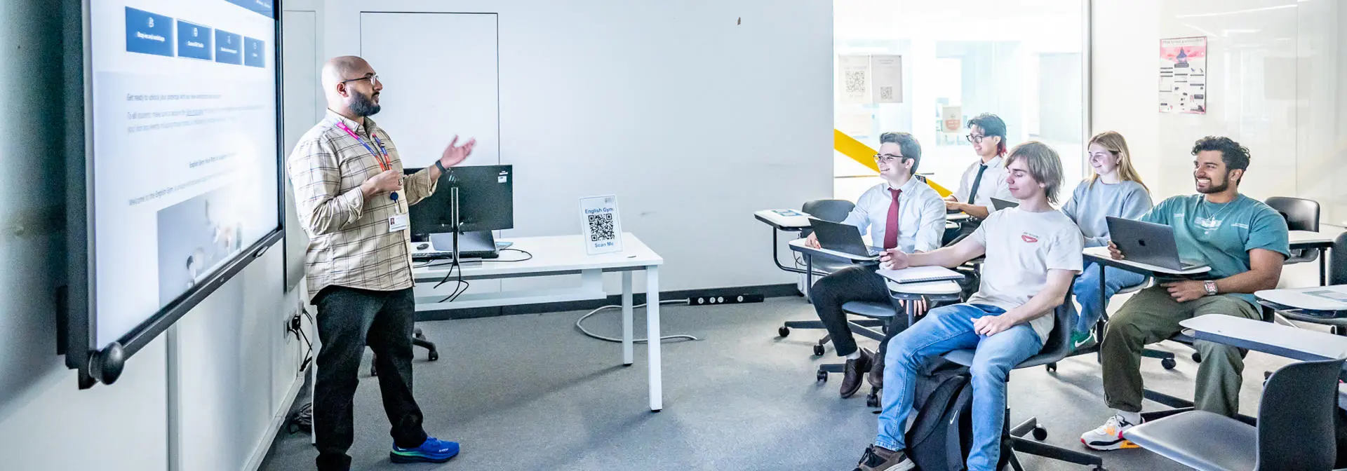 Professor giving a lecture in a classroom