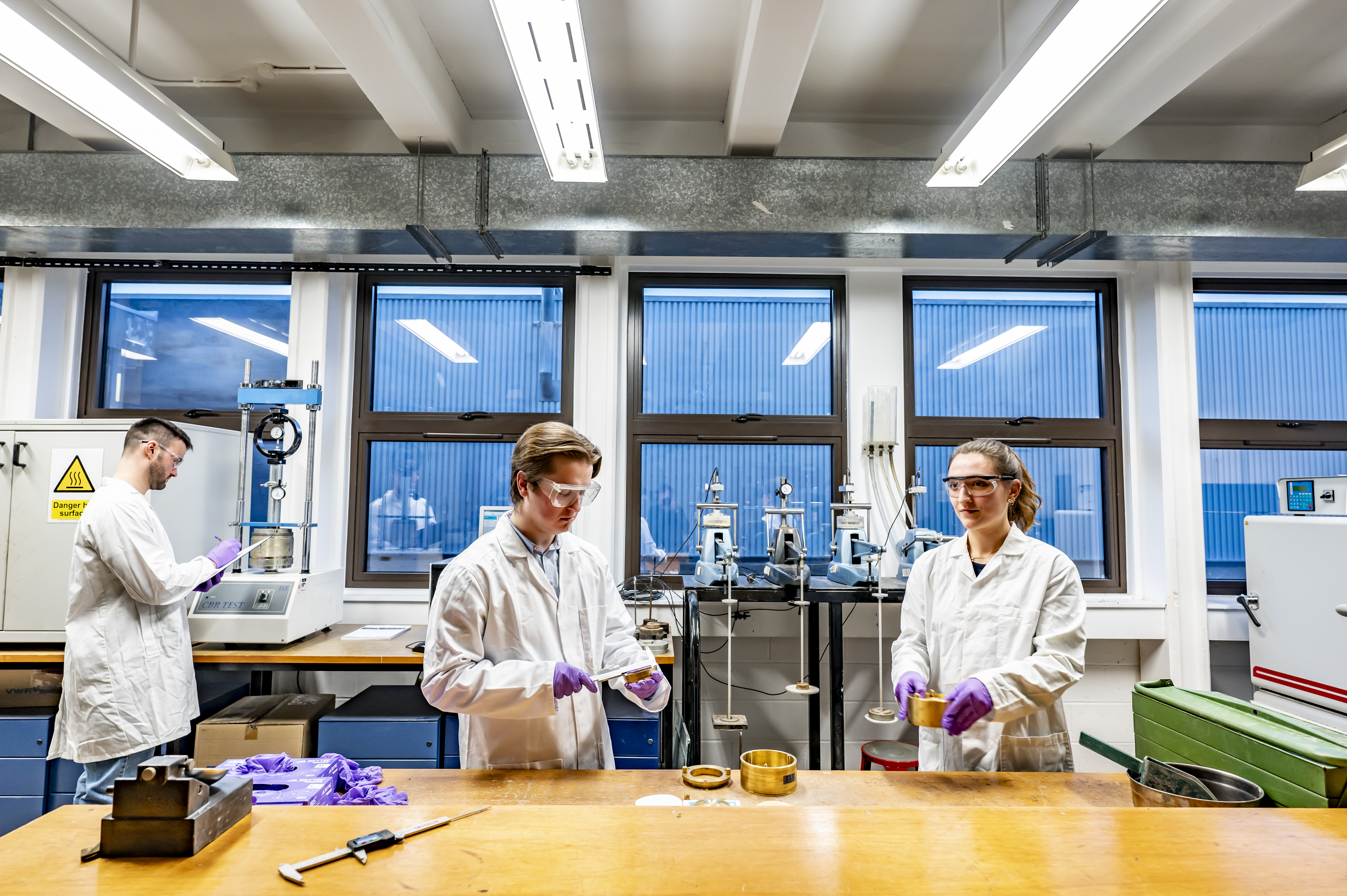 Structural engineering students in pressure testing lab