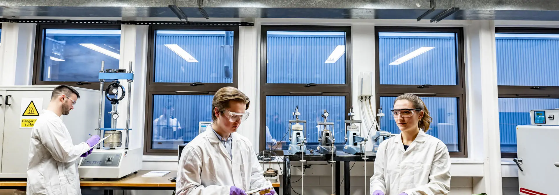 Structural engineering students in pressure testing lab