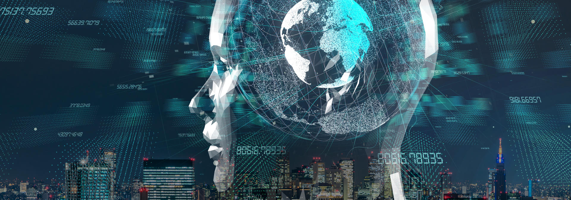 computer generated human model with globe projection