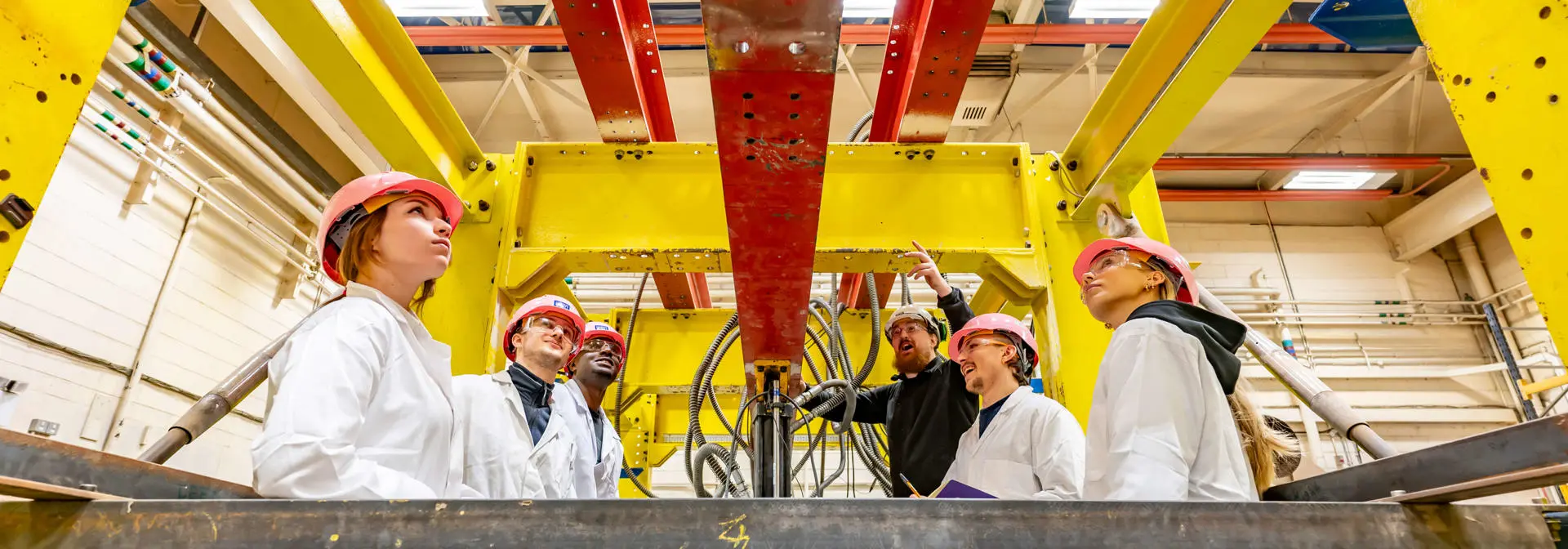 Civil Engineering students in the ground floor workshop