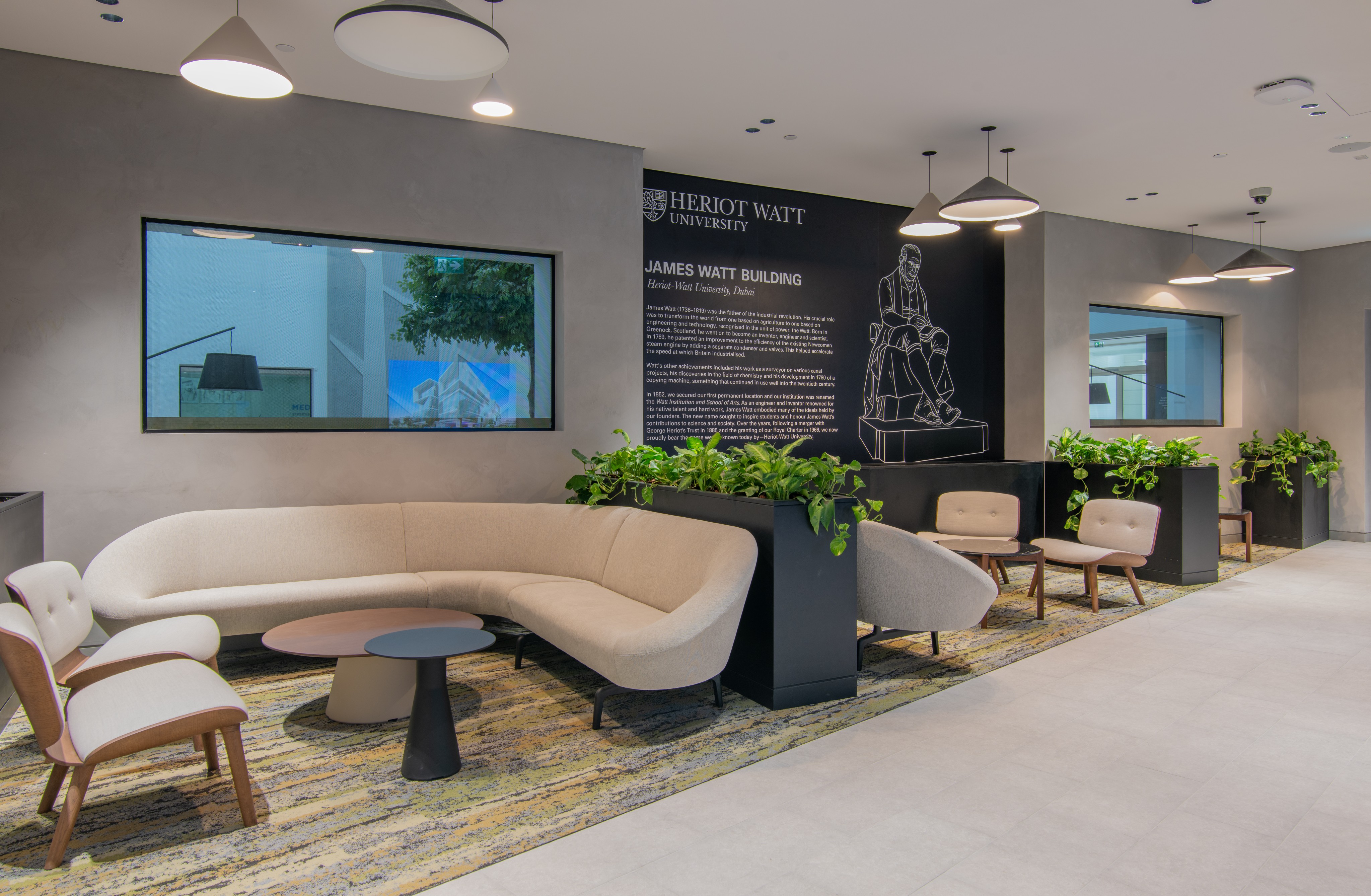 room with lounge couches and chairs.