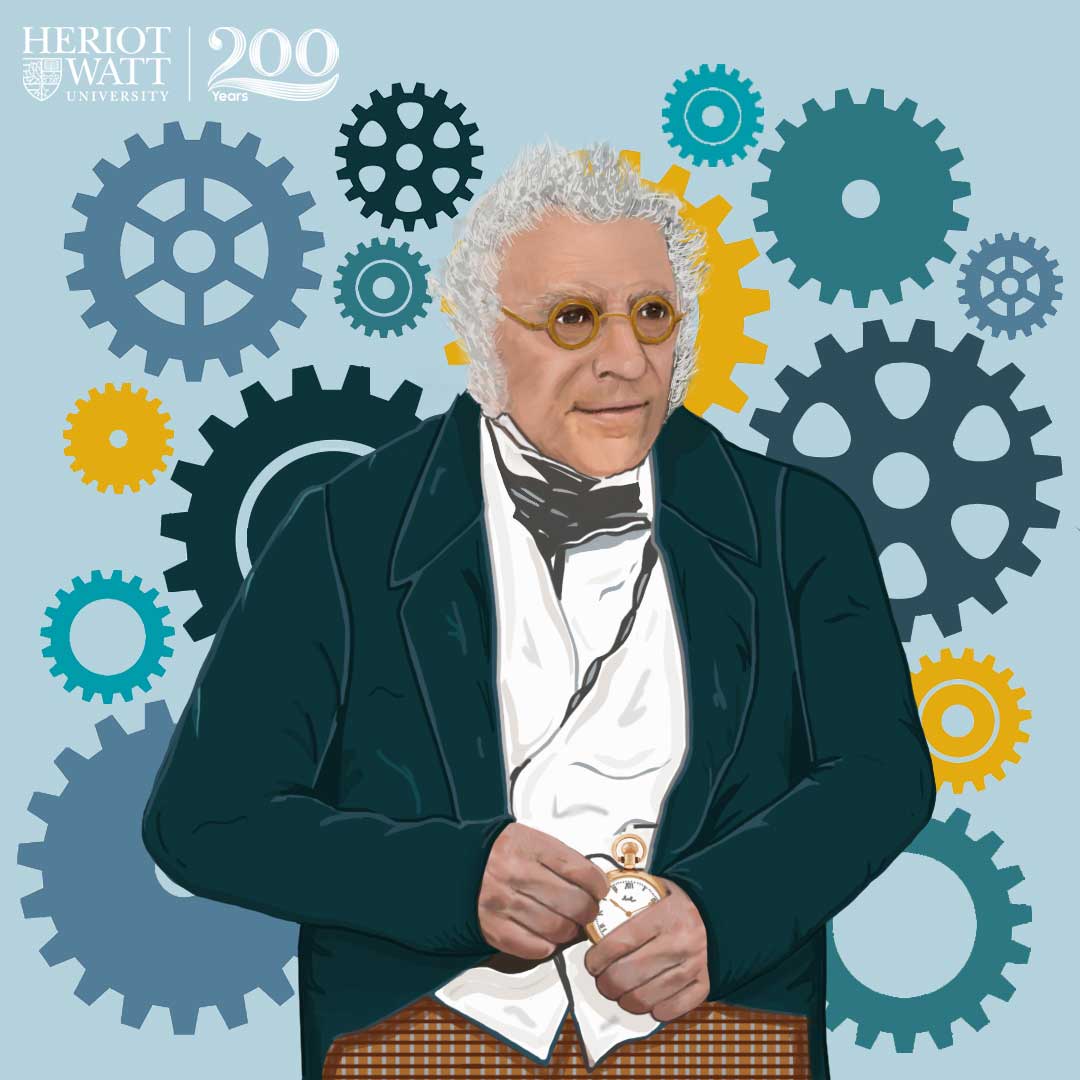 Robert Bryson with cogs behind