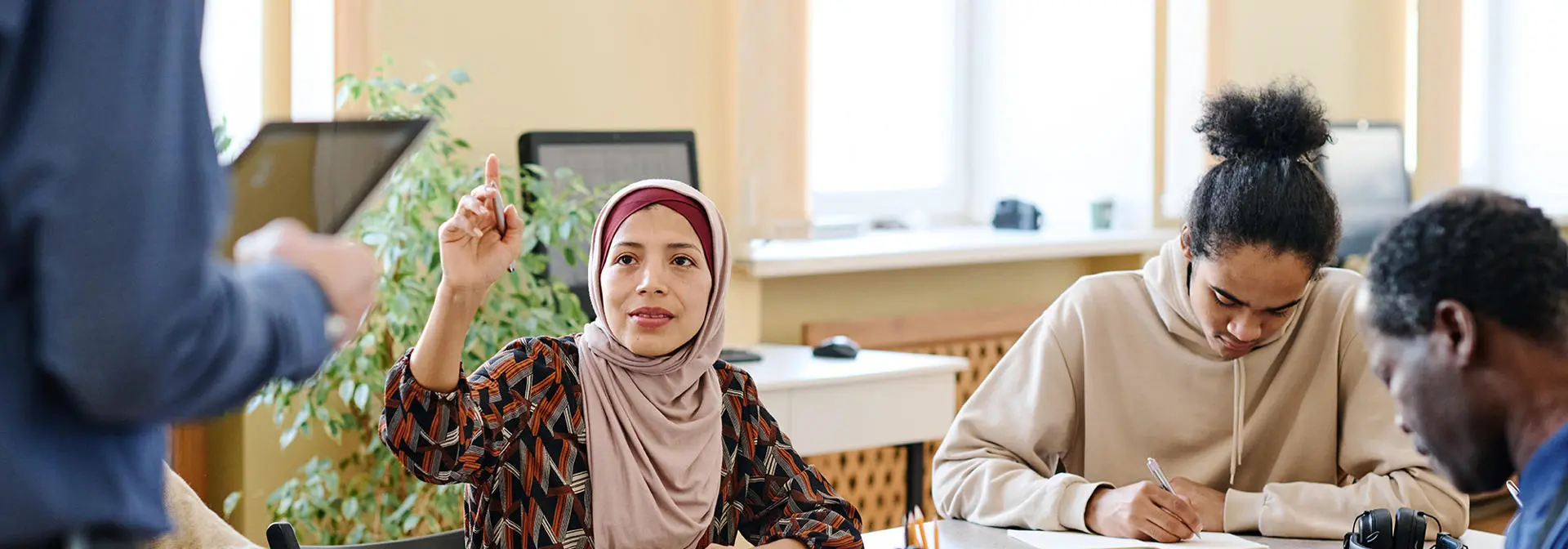 Students working together in a group.