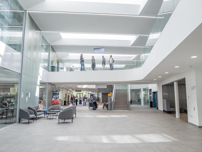 Students on the GRID building lower and mezzanine floors, Edinburgh Campus