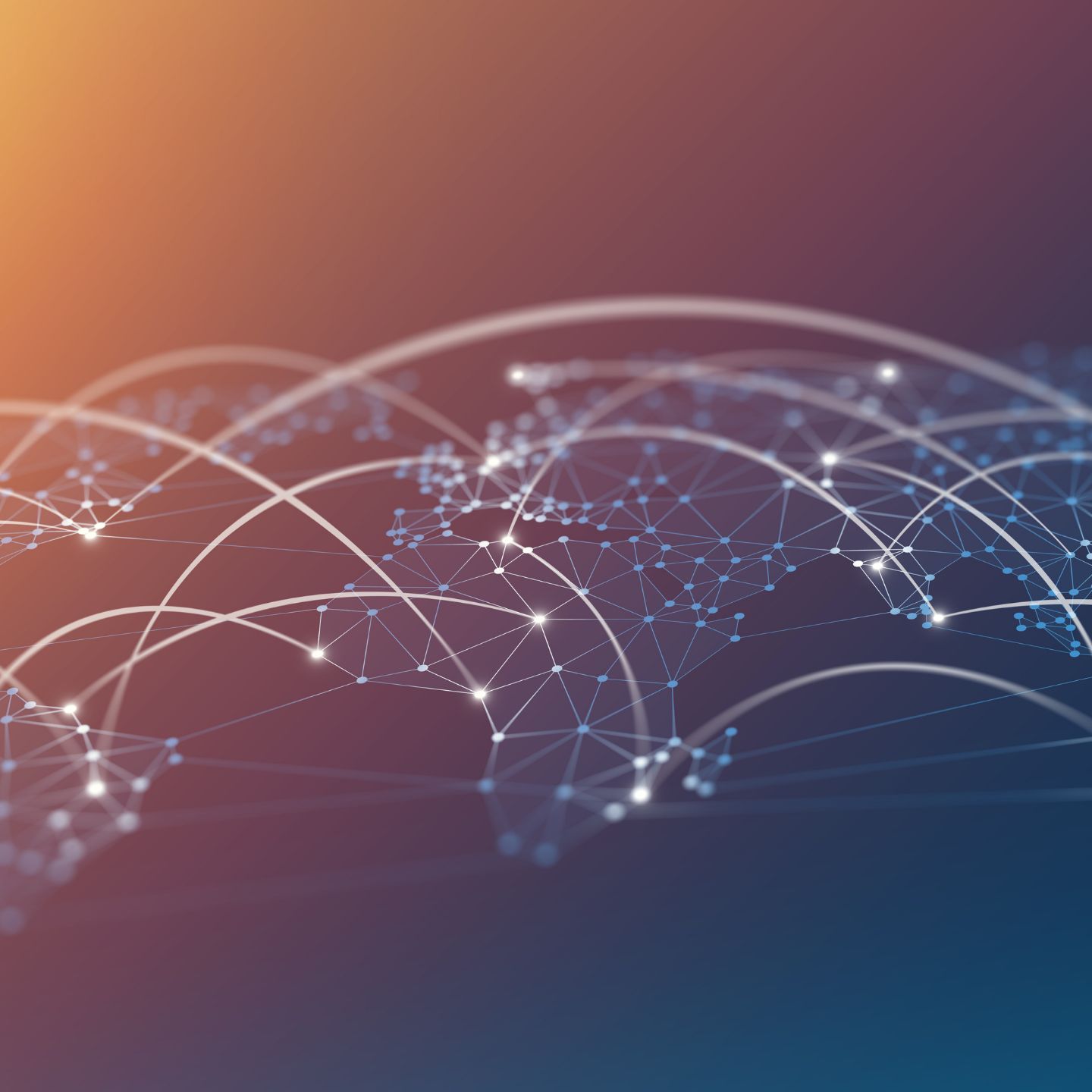Abstract graphic of nodes connecting different places across a map