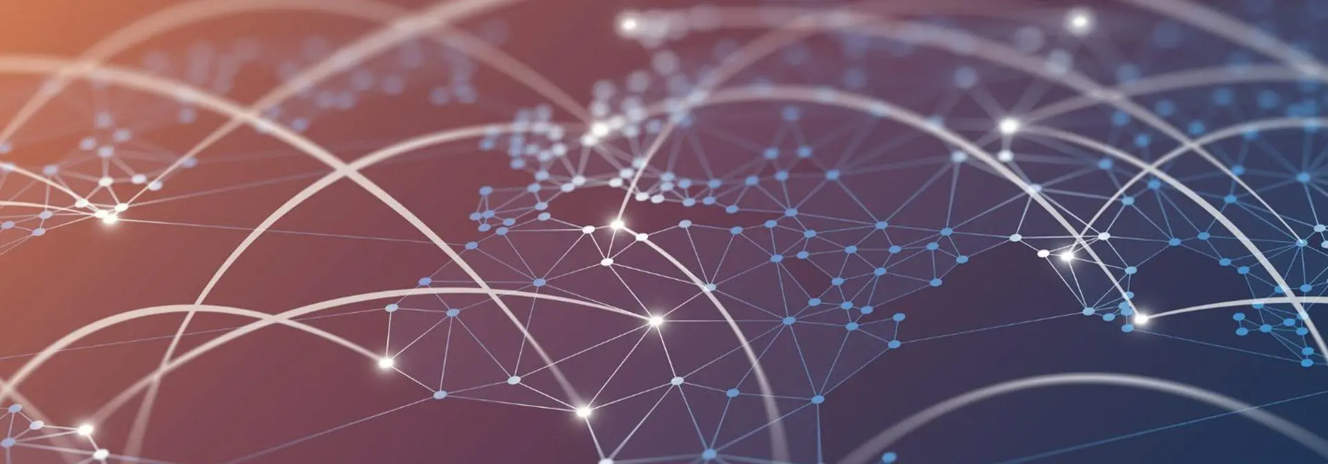 Abstract graphic of nodes connecting different places across a map