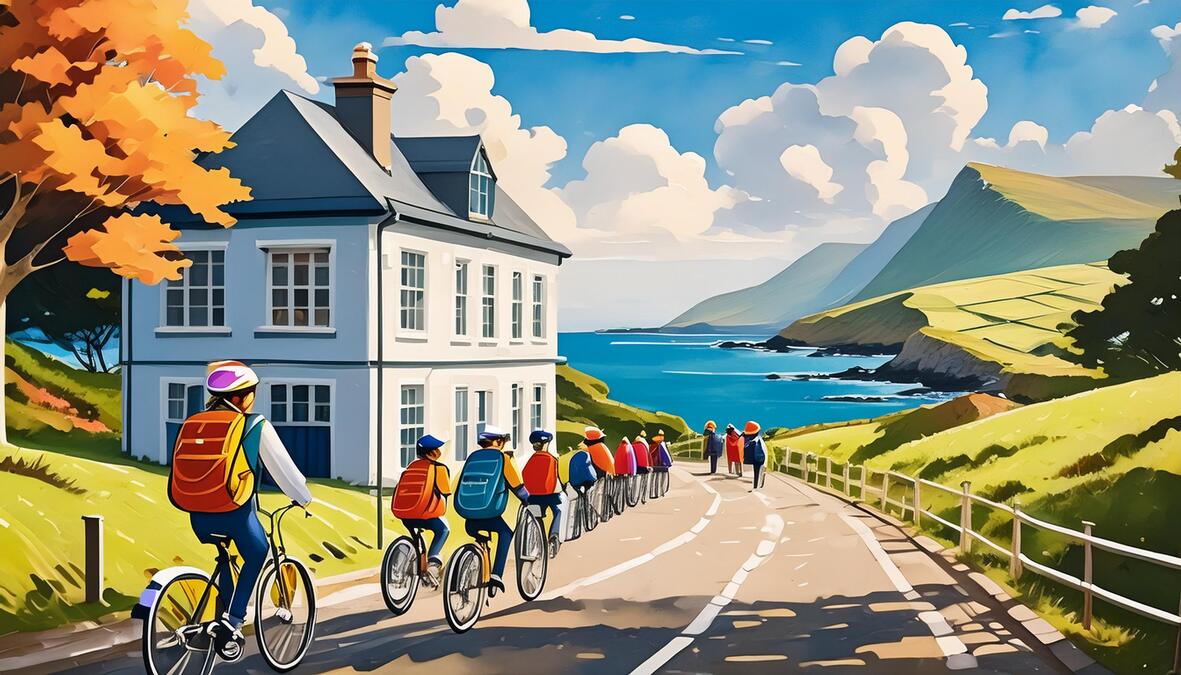 children cycling on a Scottish island