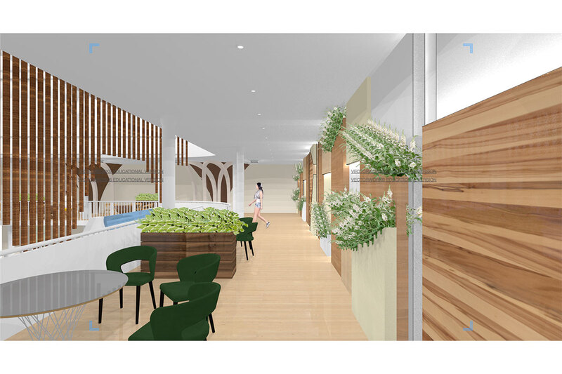 A modern interior space with plants and chairs, creating a welcoming and productive environment.