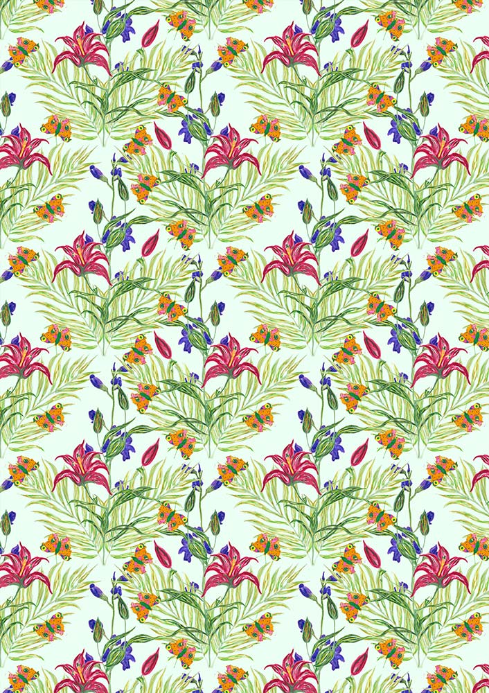 A vibrant pattern featuring colorful flowers and leaves, adding a touch of nature's beauty to the design.