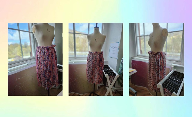 Mannequin displays skirt design from collection by Twinkle Kalra